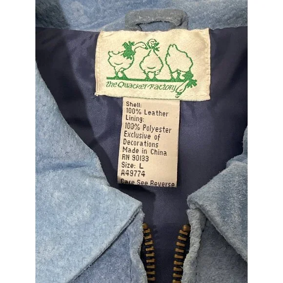 Quacker Factory Blue Suede Jacket Embroidered Sunflowers Vtg Full-Zip Size L - Picture 5 of 9